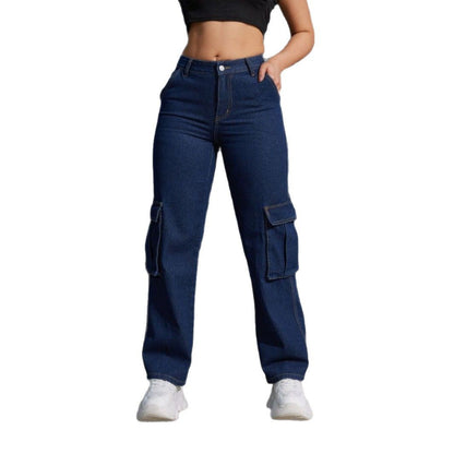 Damen Cargo-Jeans mit hoch tailliertem Schnitt und praktischen Taschen Stalluxe