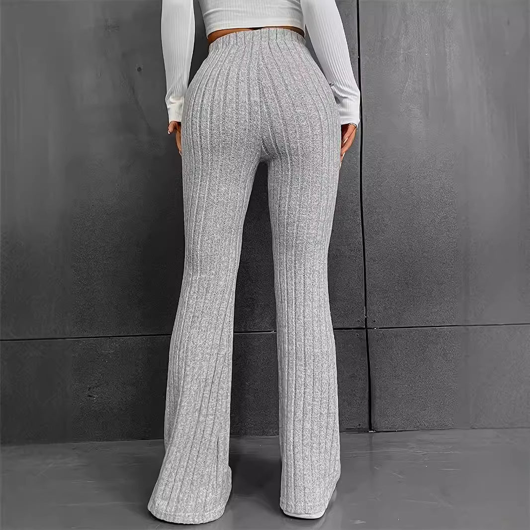 Damen Bequeme Flared-Strickhose mit hohem Bund und Rippstruktur Stalluxe