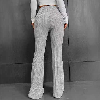 Damen Bequeme Flared-Strickhose mit hohem Bund und Rippstruktur Stalluxe