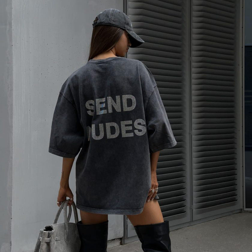 Damen Oversized T-Shirt Stalluxe Dunkelgrau