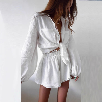 Damen modisches Kurzarmhemd und lockere Shorts Set Stalluxe