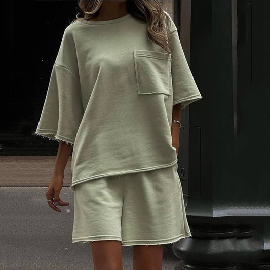 Damen lässiges Lounge-Set aus atmungsaktivem Material mit oversized T-Shirt und Shorts Stalluxe