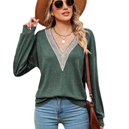 Damen V-Ausschnitt Pullover mit Spitzenakzenten und lässigem Schnitt Stalluxe