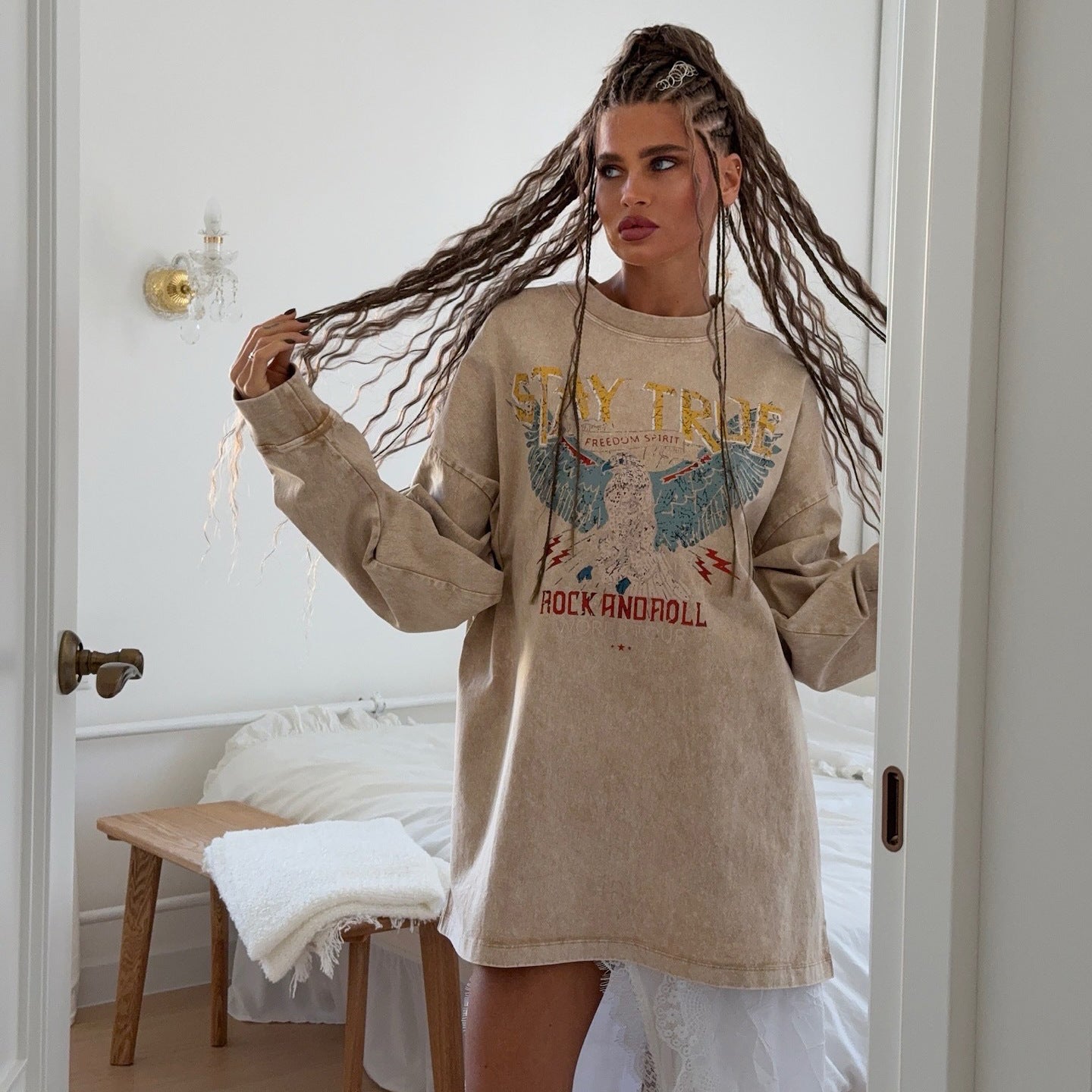 Damen Oversized Sweatshirt mit grafischem Print und lässigem Schnitt Stalluxe