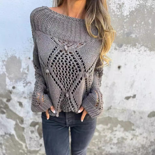 Damen luftiger Strickpullover mit einzigartigem Häkelmuster Stalluxe