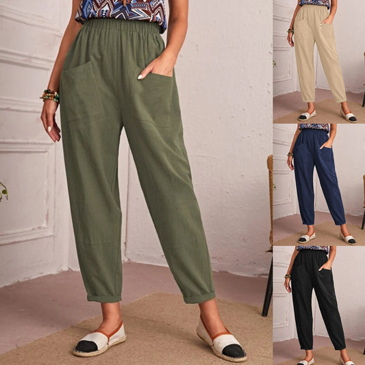 Damen bequeme Freizeithose mit elastischem Bund und großen Taschen Stalluxe