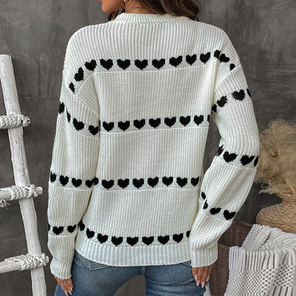 Damen Strickpullover mit Herzmuster und Rundhalsausschnitt Stalluxe