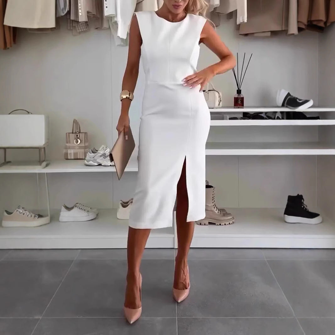 Damen Etuikleid mit asymmetrischem Ausschnitt und elegantem Schlitz Stalluxe