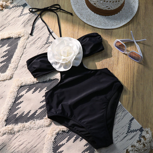 Damen Eleganter Badeanzug mit Blumenapplikation und trägerlosem Design Stalluxe