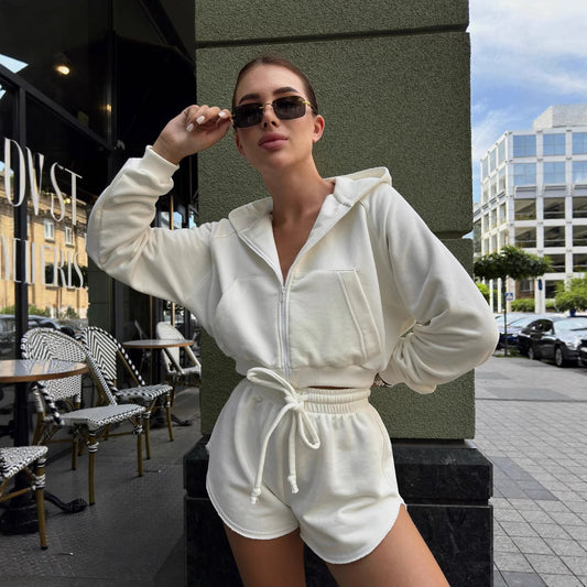 Damen lässige Kapuzensweatshirt und Shorts Set Stalluxe
