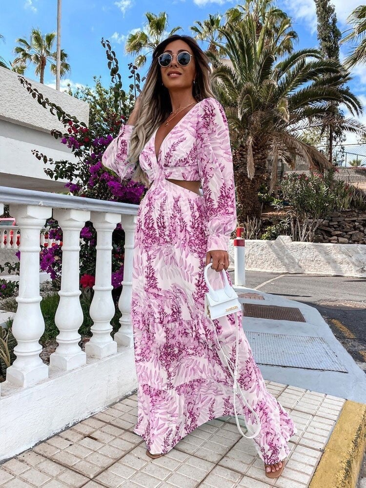 Damen Maxikleid mit floralem Schnitt und hübschen Rüschendetails Stalluxe