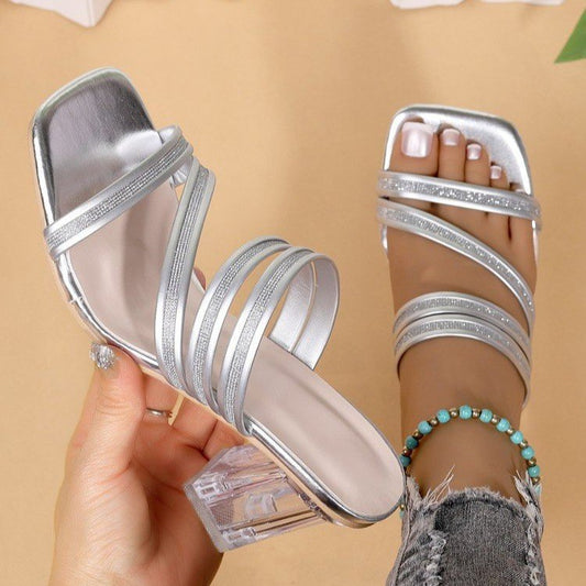Damen elegante Blockabsatz-Sandaletten mit glitzernden Riemen Stalluxe