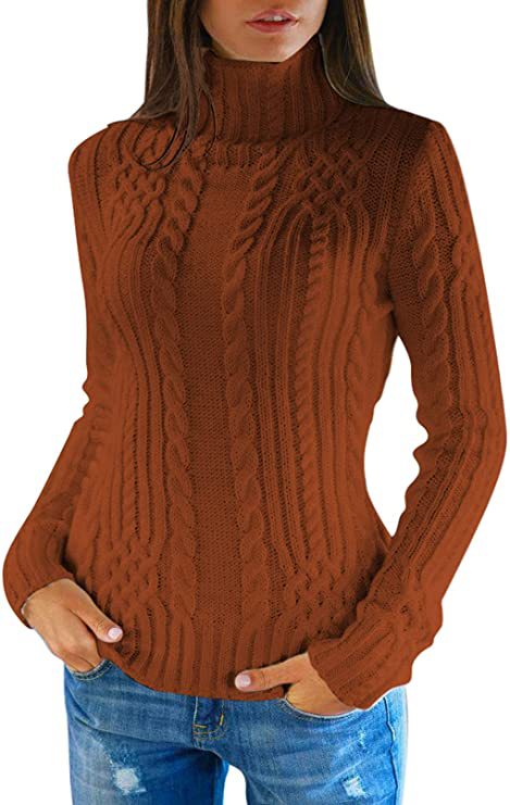 Damen Pullover mit hohem Kragen und Zopfmuster Stalluxe Braun