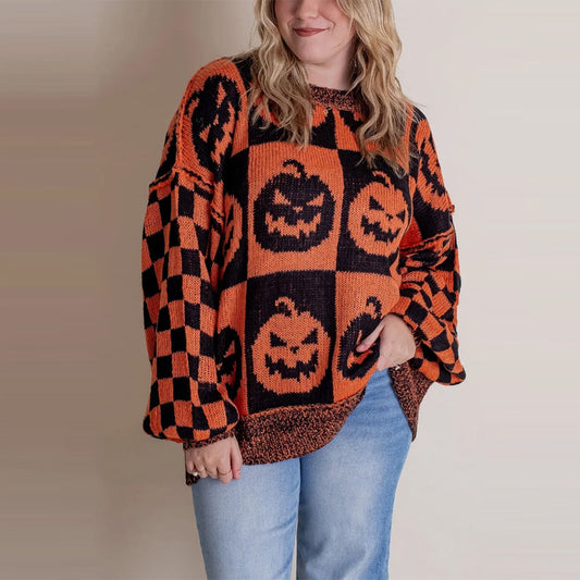 Damen lässiger Oversized Pullover mit grafischem Gespenster-Muster Stalluxe