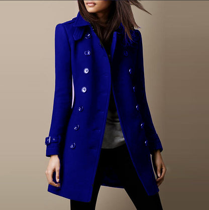 Damen eleganter Wollmantel mit doppelter Knopfleiste und klassischem Revers Stalluxe