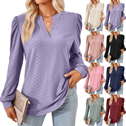 Damen Blusenshirt mit elegantem V-Ausschnitt und strukturiertem Muster Stalluxe