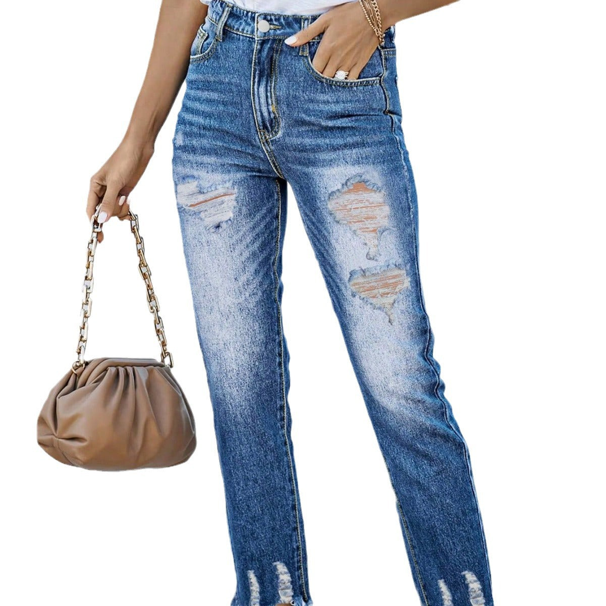 Damen Jeans mit fransigen Säumen und modischen Rissdetails Stalluxe