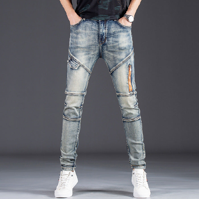 Herren Designer Slim Fit Jeans mit kreativen Reißverschlussdetails Stalluxe