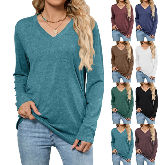 Damen Viskose Langarmshirt mit modischem V-Ausschnitt und lockerer Passform Stalluxe