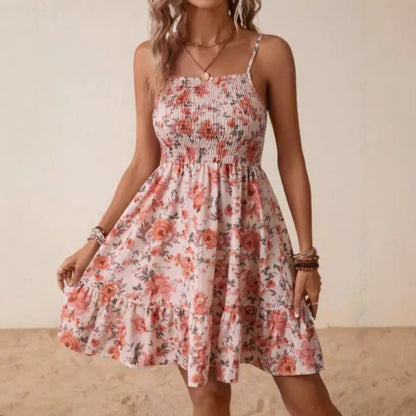 Damen Smocked Floral Sommerkleid Stalluxe