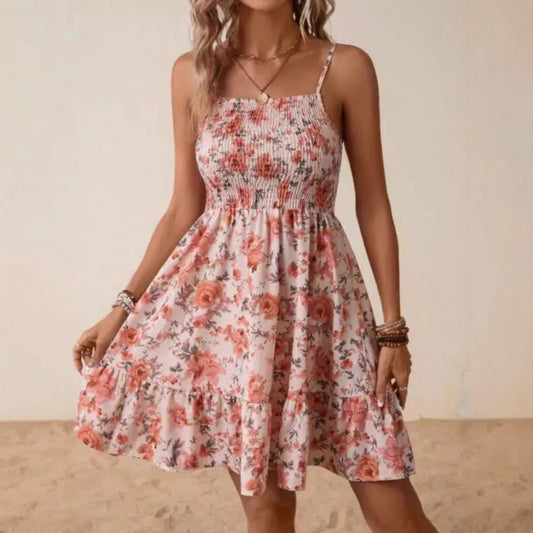 Damen Smocked Floral Sommerkleid Stalluxe
