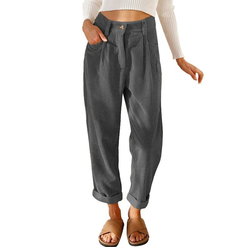 Damen Bequeme und elegante Hochtaillierte Hose mit feinem Rippmuster Stalluxe