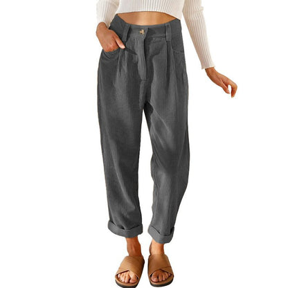 Damen Bequeme und elegante Hochtaillierte Hose mit feinem Rippmuster Stalluxe