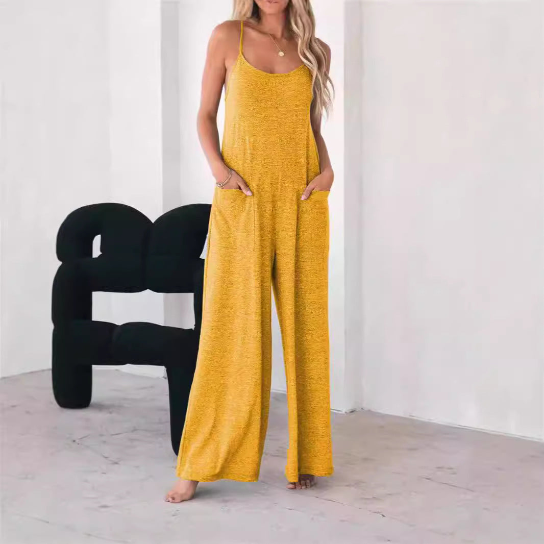 Damen Lässiger Jumpsuit mit weit geschnittenem Bein und praktischen Taschen Stalluxe