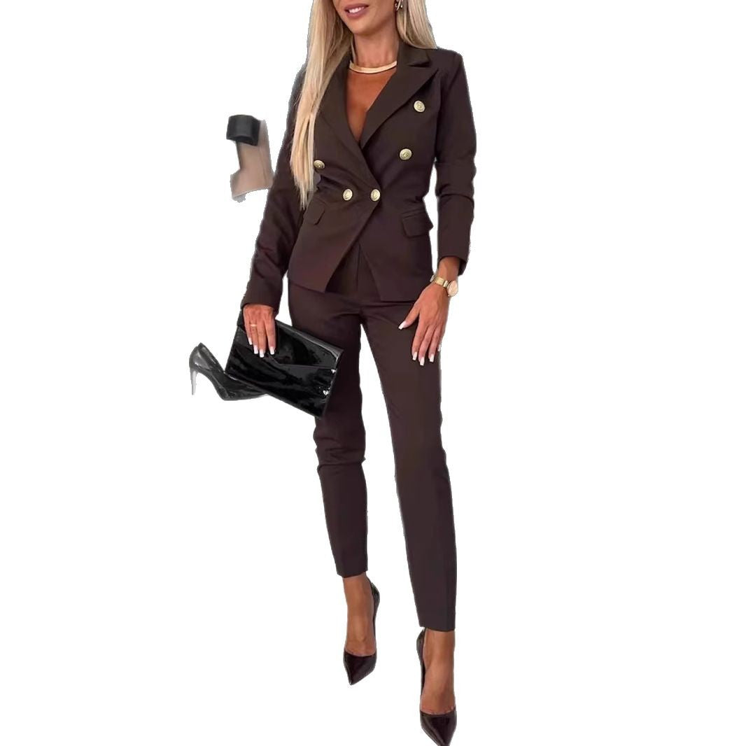 Damen Elegantes Blazer-Set mit taillierter Hose und doppelter Knopfleiste Stalluxe