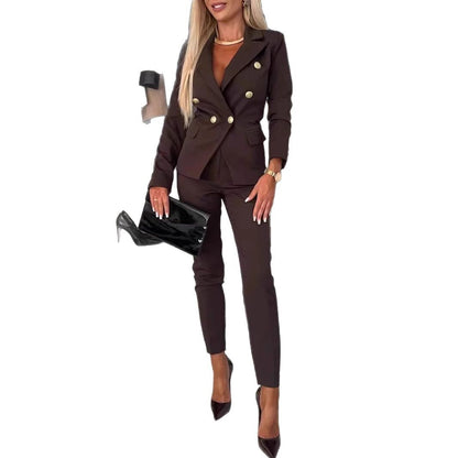 Damen Elegantes Blazer-Set mit taillierter Hose und doppelter Knopfleiste Stalluxe