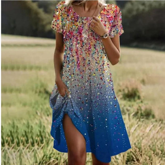 Damen Kleid mit funkelnden Pailletten und tiefem Schlitz Stalluxe