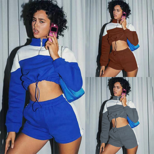 Damen sportliches Zweiteiler-Set mit cropped Jacke und Shorts Stalluxe