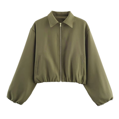 Damen modische cropped Jacke mit dekorativem Reißverschluss und elastischem Saum Stalluxe