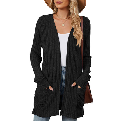 Damen lässige Strickjacke mit Rippstruktur und praktischen Taschen Stalluxe