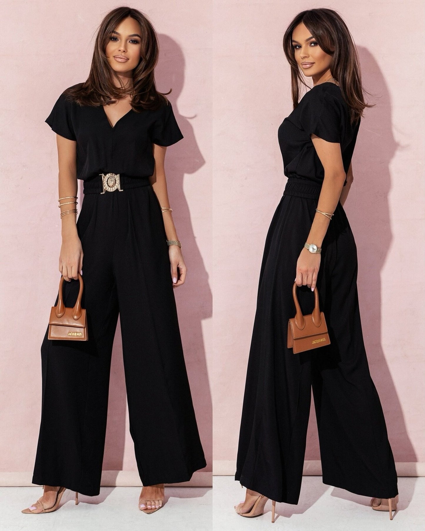 Damen Modischer Overall mit weitem Bein und Taillengürtel Stalluxe