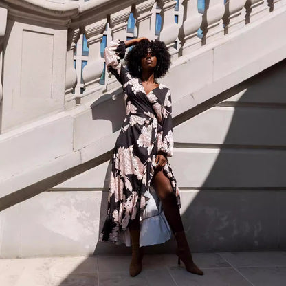 Damen Maxikleid mit Rüschendetails und asymmetrischem Saum Stalluxe