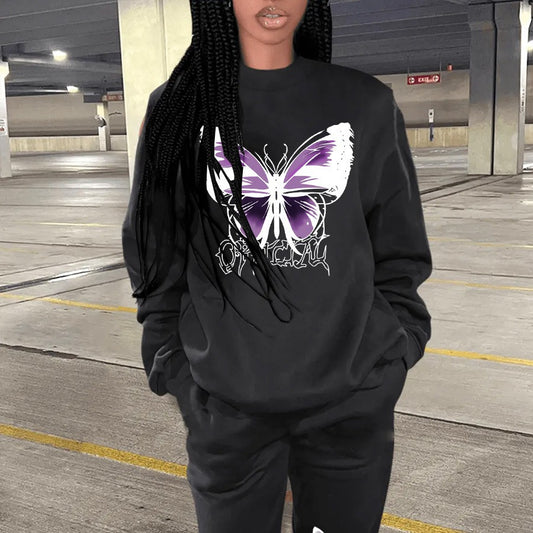 Damen Sweatshirt und Jogginghose Set mit kreativem Schmetterlingsdesign Stalluxe