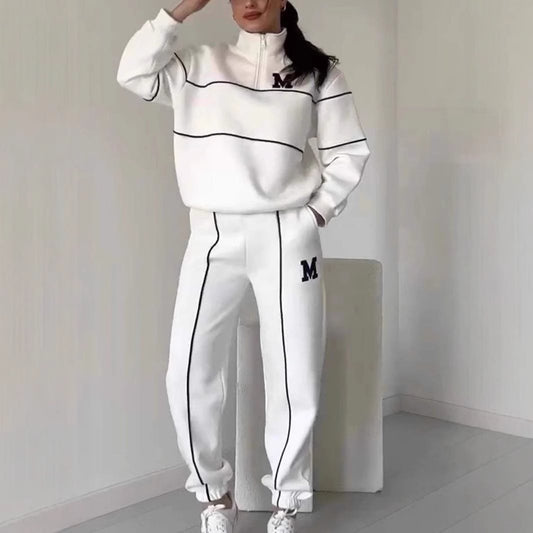 Damen sportlicher Lounge-Anzug mit hohem Kragen und elastischem Bund Stalluxe