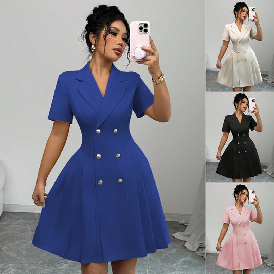 Damen Tailliertes Blusenkleid mit doppelter Knopfreihe und plissierten Details Stalluxe