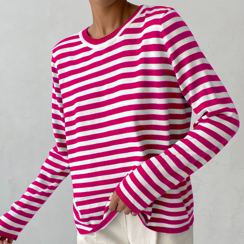 Damen lässiger Strickpullover mit gestreiftem Muster und weitem Schnitt Stalluxe