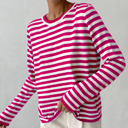 Damen lässiger Strickpullover mit gestreiftem Muster und weitem Schnitt Stalluxe
