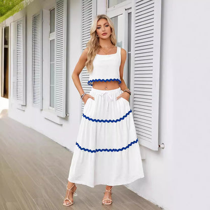 Damen Zweiteiliges Set mit Crop Top und Maxirock im Rüschenstil Stalluxe