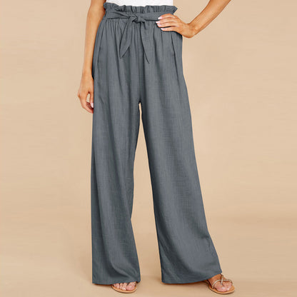 Damen weite Leinenhose mit hohem Bund und Gürtel auf Taillenhöhe Stalluxe
