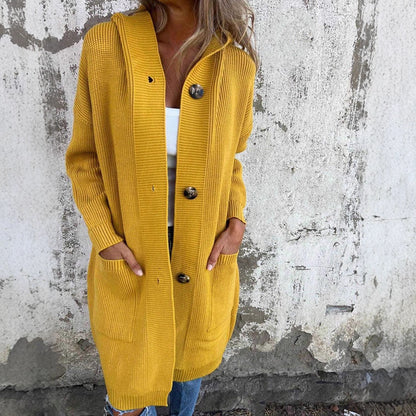 Damen Strickjacke mit Kapuze und Knöpfen Stalluxe