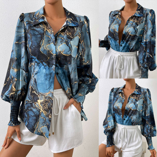 Damen Bluse mit Puffärmeln und marbled Design Stalluxe