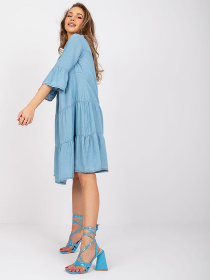 Damen Freizeitleinenkleid mit V-Ausschnitt und voluminösem Rock Stalluxe