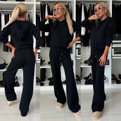Damen lässiger Kapuzenpullover und weite Hose Set Stalluxe