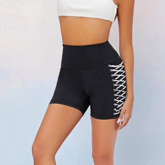 Damen Hochtaillierte Trainingsshorts mit dekorativem Schnürdesign Stalluxe