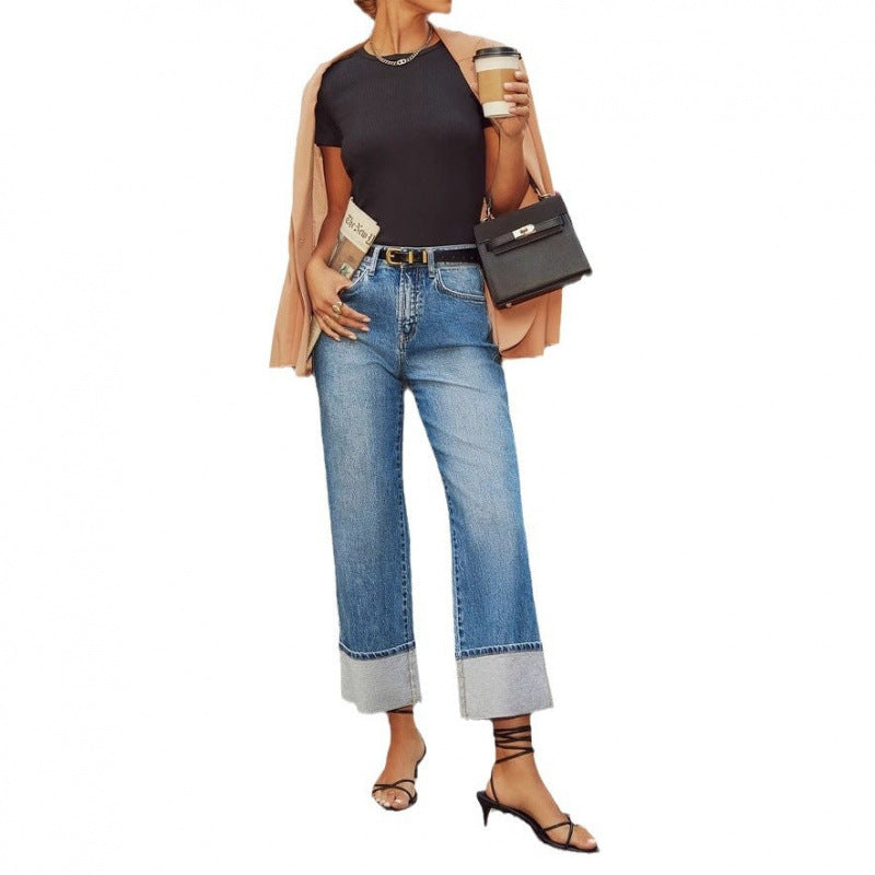 Damen Weit geschnittene Jeans mit umgeklapptem Saum Stalluxe