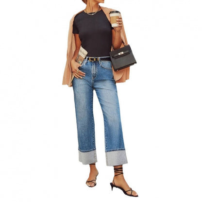 Damen Weit geschnittene Jeans mit umgeklapptem Saum Stalluxe